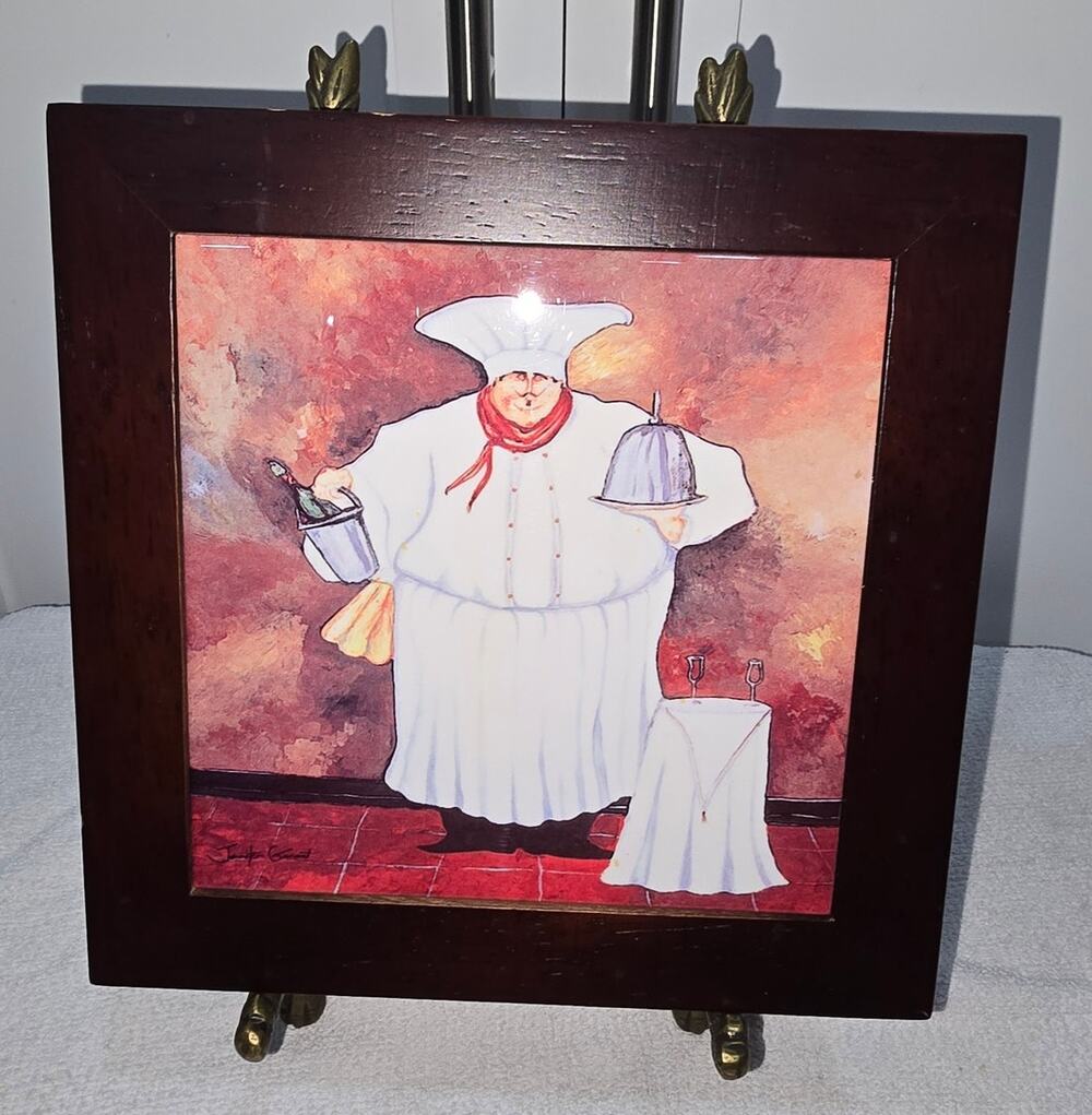 Jennifer Garant Fat Chef wDome Platter Framed Ceramic Tile Trivet Wall 8x8